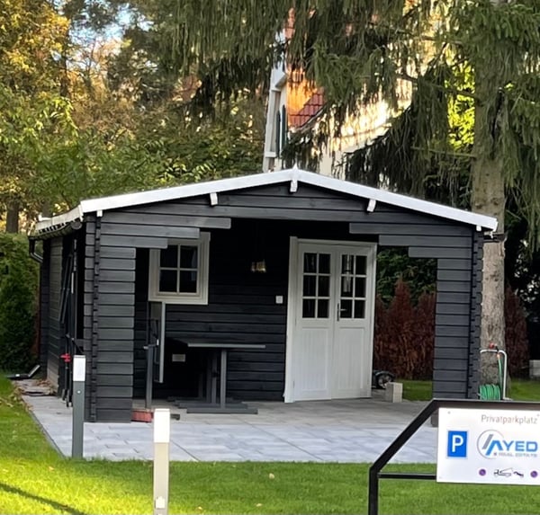 Real garden house at business residence